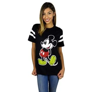 Disney Women's Mickey Mouse Varsity Football Tee - Black