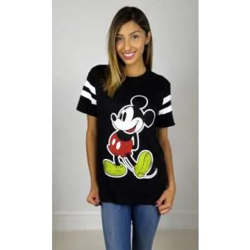Disney Women's Mickey Mouse Varsity Football Tee - Black