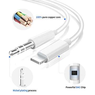 iSkey [Apple MFi Certified] Aux Cord for iPhone, 3.5mm Aux Cable for Car Compatible with iPhone 14 13 12 11 XS XR X 8 7 6 iPad iPod for Car Home Stereo, Speaker, Headphone, Support All iOS Version