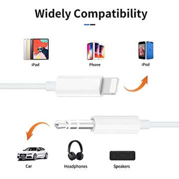 iSkey [Apple MFi Certified] Aux Cord for iPhone, 3.5mm Aux Cable for Car Compatible with iPhone 14 13 12 11 XS XR X 8 7 6 iPad iPod for Car Home Stereo, Speaker, Headphone, Support All iOS Version