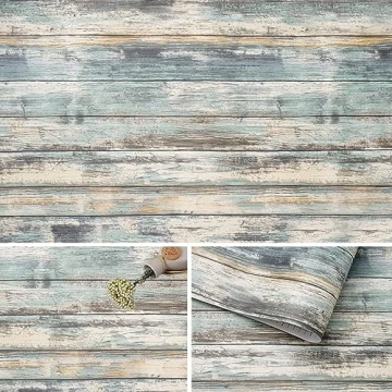Arthome 17''x120'' Blue Rustic Wood Peel & Stick Wallpaper - Easy to Clean