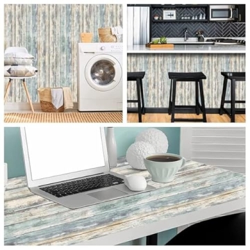 Arthome Blue Rustic Wood Peel Stick Wallpaper Easy Clean