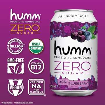 Humm Probiotic Kombucha Zero Sugar Variety Pack - Gut Health & Refreshment, 16 Cans