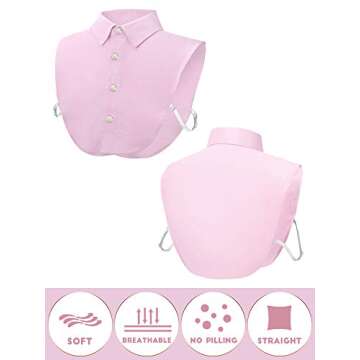 Syhood 4 Pcs Fake Collar Detachable False Dickey Collar Half Shirts Round for Women Outfits(Cotton,Oxford Cloth,White,Black,Pink,Blue)