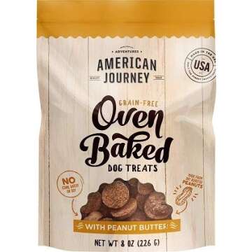 Birsppy Yasirona American Journey Grain Free Oven Baked Dog Treats with Peanut Butter (1-8 OZ Bag)
