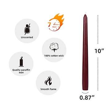 10 Inch Burgundy Taper Candles