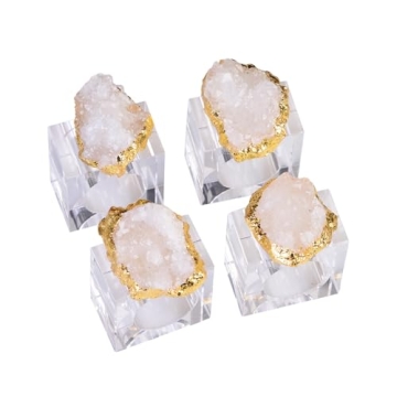 AMOYSTONE Square White Quartz Napkin Rings Set of 4
