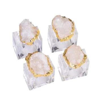 AMOYSTONE Square White Quartz Napkin Rings Set of 4