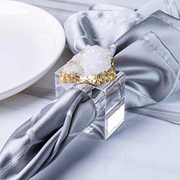AMOYSTONE Square White Quartz Napkin Rings Set of 4