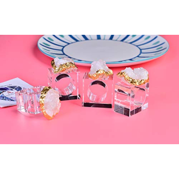 AMOYSTONE Square White Quartz Napkin Rings Set of 4