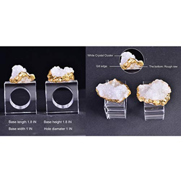 AMOYSTONE Square White Quartz Napkin Rings Set of 4