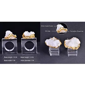 AMOYSTONE Square White Quartz Napkin Rings Set of 4