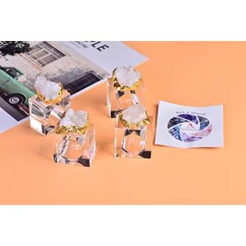 AMOYSTONE Square White Quartz Napkin Rings Set of 4