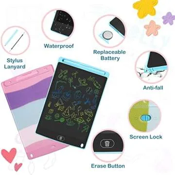 Fuleda LCD Writing Tablet for Kids, 2 Pack 8.5In Toddler Toys Drawing Tablet, Colorful Doodle Board Drawing Pad, Trvel Toys for 3 4 5 6 7 8 Years Old Boys Girls, Road Trip Essentials Kids