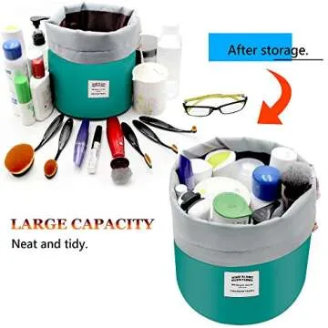 Cosmetic Bags Travel Barrel Cases Kit Organizer Storage Carry Case Toiletry cosmetic bag,Women Girls Travel Cosmetic Bags Makeup Pouch Make up Bag With Extra Small Pouch+Clear PVC Brush Bag (Green)