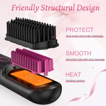 Cordless Hair Straightener Brush for Women