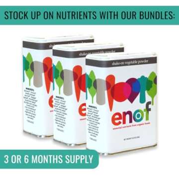 ENOF Organic Fruit & Vegetable Powder Supplement Kids & Adults, 10 Clean Ingredients, Strawberry, Spinach & More, Gluten-Free Non-GMO, 1 Mo. Supply