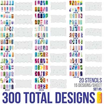 Custom Body Art Airbrush Nail Stencils - Design Series Set #5 with 20 Stencil Sheets and 260 Designs