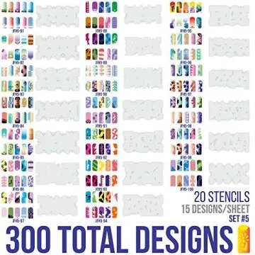 Custom Body Art Airbrush Nail Stencils - Design Series Set #5 with 20 Stencil Sheets and 260 Designs