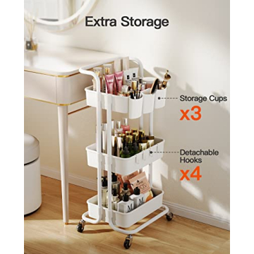 Pipishell 3-Tier Rolling Cart - Easy to Assemble and Versatile