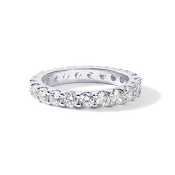 PAVOI Rhodium Plated Cubic Zirconia Rings | 3.0mm Eternity Bands | White Gold Rings for Women Size 6