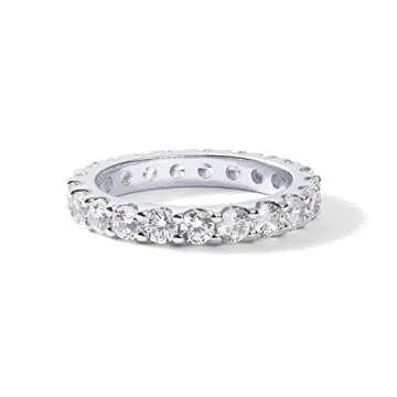 PAVOI Rhodium Plated Cubic Zirconia Rings | 3.0mm Eternity Bands | White Gold Rings for Women Size 6