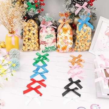 Red Twist Tie Bow 30 Pcs Mini Red Bows for Gift Wrapping Valentine Small Satin Ribbon Bows for Crafts Twist Tie Bows for Treat Bags DIY Cake Pop Bows Christmas Candy Gift Bag Bowknot Premade Tiny Bow