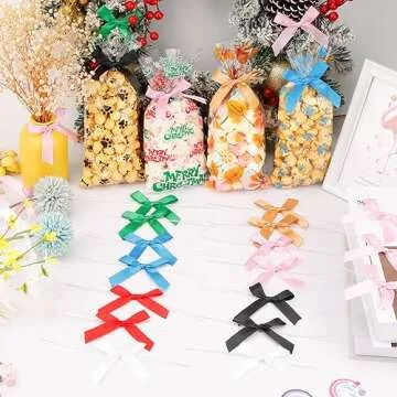 Red Twist Tie Bow 30 Pcs Mini Red Bows for Gift Wrapping Valentine Small Satin Ribbon Bows for Crafts Twist Tie Bows for Treat Bags DIY Cake Pop Bows Christmas Candy Gift Bag Bowknot Premade Tiny Bow