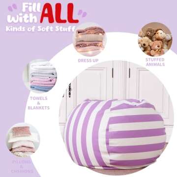 Wekapo Stuffed Animal Storage Bean Bag Chair Cover for Kids | Stuffable Zipper Beanbag for Organizing Children Plush Toys Large Premium Cotton Canvas
