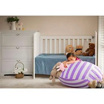 Wekapo Stuffed Animal Storage Bean Bag Chair Cover for Kids | Stuffable Zipper Beanbag for Organizing Children Plush Toys Large Premium Cotton Canvas