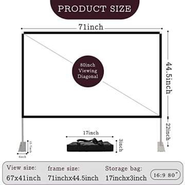 Projector Screen and Stand 16:9 HD 4K Large Outdoor Projector Screen Portable Projection Movie Screen with Carry Bag for Home Theater Backyard Cinema Travel Foldable Anti Crease Windproof
