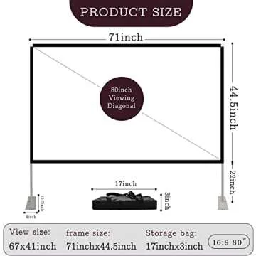 Projector Screen and Stand 16:9 HD 4K Large Outdoor Projector Screen Portable Projection Movie Screen with Carry Bag for Home Theater Backyard Cinema Travel Foldable Anti Crease Windproof