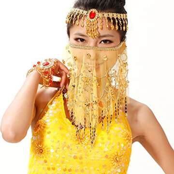 Wuchieal Women's Belly Dance Tribal Face Veil With Halloween Costume Accessory (Yellow)