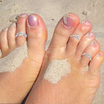 KOHOTA 3PCS 925 Sterling Silver Toe Rings for Women Adjustable Open Toe Rings Set CZ Flower Heart Butterlfly Knot Band Tail Ring Beach Foot Jewelry