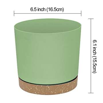 ZMTECH Plant Pots, Set of 6 6.5'' Self Watering Plastic Planter with Drainage Hole and Saucer,Modern Decorative Flower Pot for Indoor Outdoor House Plants, Succulents, Flowers - Green