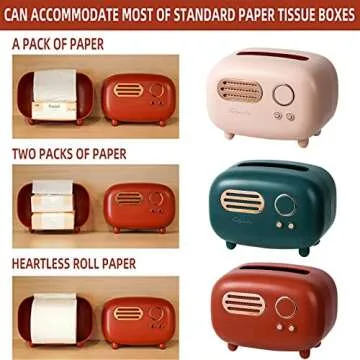 Benshukam Facial Tissue Box Cover Holders Retro Radio Model Tissue Box Tissue Box Multifunctional in Home Living Room Cute StyleKleenex Box Holder for Bathroom Office(Pink)