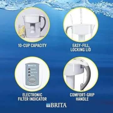 Brita Large Water Filter Pitcher for Tap and Drinking Water with 1 Standard Filter, Lasts 2 Months, 10 Cup Capacity, BPA Free, Black