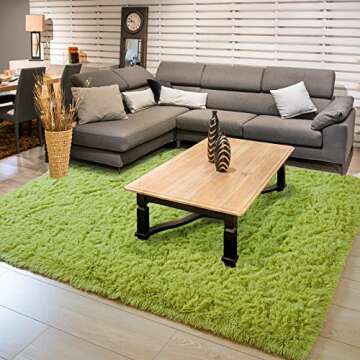 Comeet Fluffy Shaggy Area Rugs for Bedroom, 3'X5', Green Rug Soft Shag Rug for Living Room, Anti-Ski...