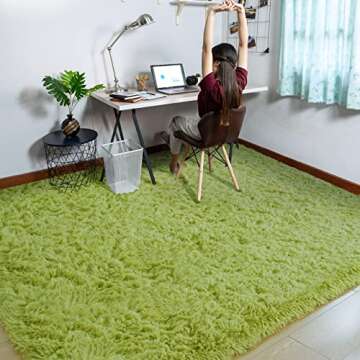 Comeet Fluffy Shaggy Area Rugs for Bedroom, 3'X5', Green Rug Soft Shag Rug for Living Room, Anti-Skid Bedside Rug for Kids Room, Shaggy Throw Rug for Nursery Room, Dorm Home Decor Furry Carpet