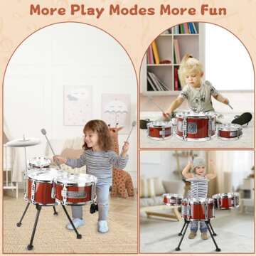 Kids Drum Set Music Toy Drum Set for Toddlers Ages 3-5 Jazz Drum Kit with Stool, 3 Drums Percussion Musical Instruments Toys for 3 4 5 Year Old Boys Girls Gifts