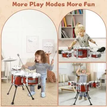 Kids Drum Set Music Toy Drum Set for Toddlers Ages 3-5 Jazz Drum Kit with Stool, 3 Drums Percussion Musical Instruments Toys for 3 4 5 Year Old Boys Girls Gifts