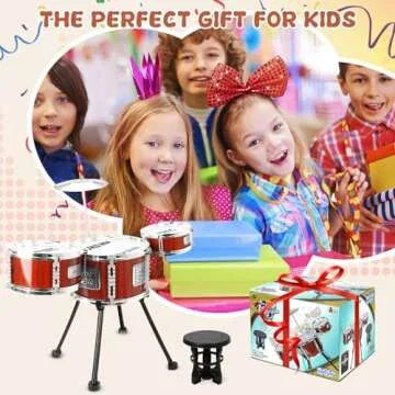 Kids Drum Set Music Toy Drum Set for Toddlers Ages 3-5 Jazz Drum Kit with Stool, 3 Drums Percussion Musical Instruments Toys for 3 4 5 Year Old Boys Girls Gifts