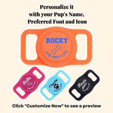 PAWBLEFY Personalized Airtag Dog Collar Holder Compatible with Apple Airtags - Customized with Name and Phone Number GPS Tracker Holder on Small Medium and Large Dog, cat pet Collars
