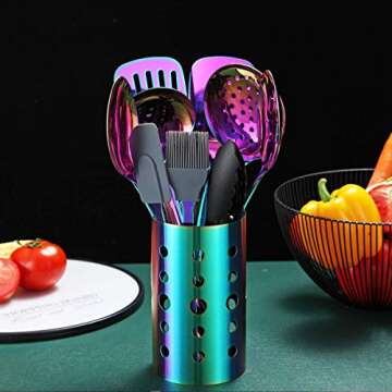 Rainbow Kitchen Utensils Set,13 Pieces Stainless Steel Cooking Utensils Set With Titanium Rainbow Pl...