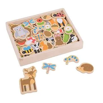 Bigjigs Toys Wooden Woodland Magnets - 35 Adorable Animal Magnets Family Set