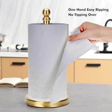Gold Paper Towel Holder Countertop with Weighted Base One-Handed Design No Tipping Over