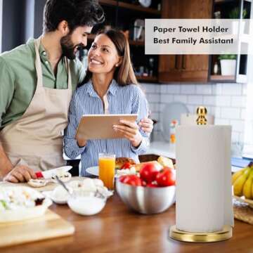 Gold Paper Towel Holder Countertop with Weighted Base One-Handed Design No Tipping Over