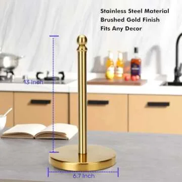 Gold Paper Towel Holder Countertop with Weighted Base One-Handed Design No Tipping Over