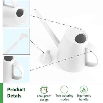 Decwxon Watering Can for Indoor Plants Garden Flower, Modern Outdoor Plants Small Watering Can,Detachable Long Spout Water can 1.8L 60oz 1/2 Gallon (White)