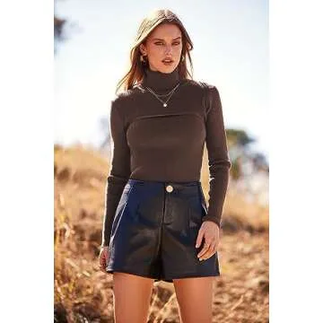 PRETTYGARDEN Women's Fall Fashion Turtleneck Pullover Sweaters Casual Long Sleeve Cable Knit Fitted Jumper Tops (Coffee,Medium)